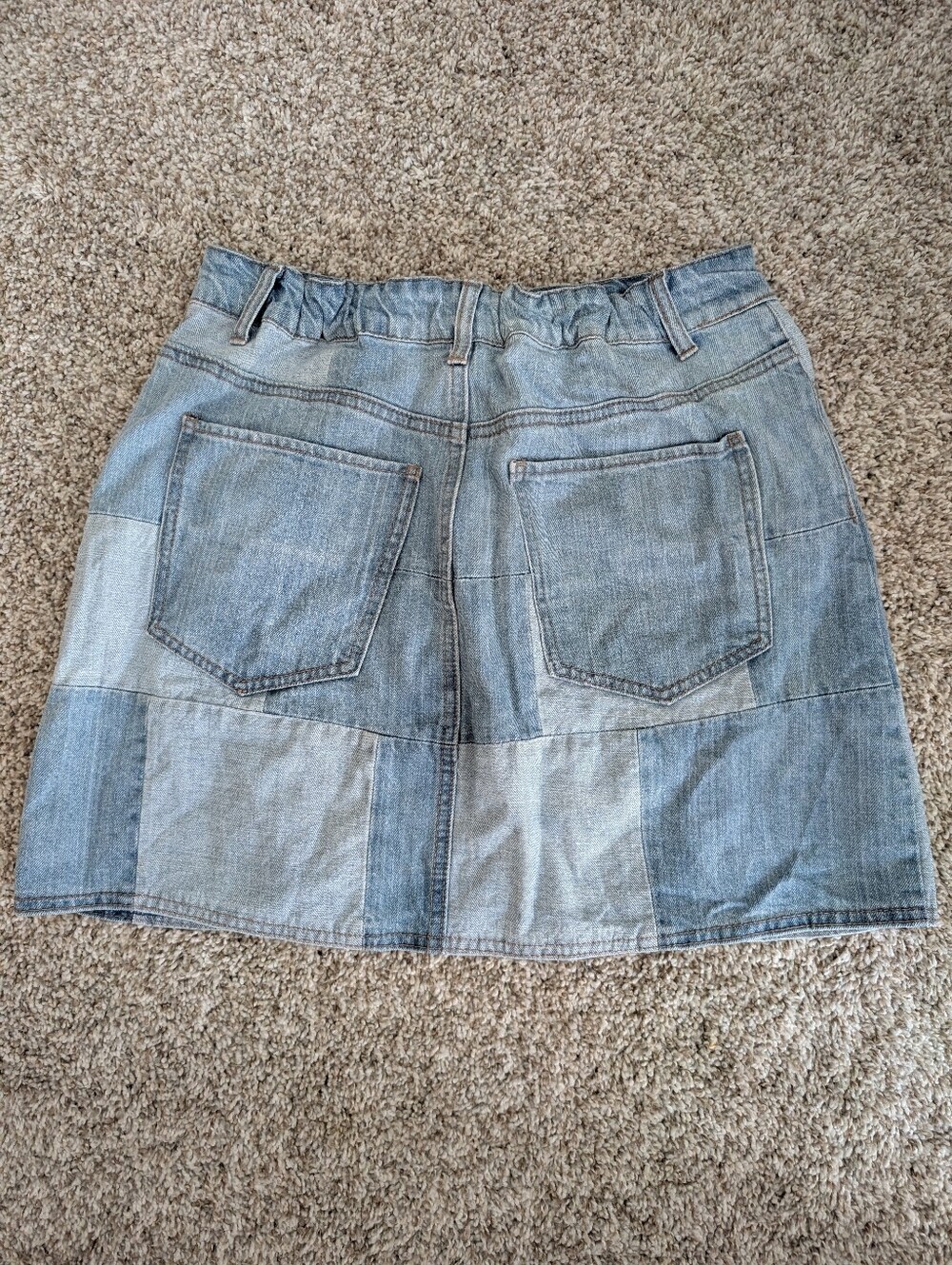 Forever 21 Patchwork Light Blue Denim Mini Skirt Sz 30 Festival Coastal Cowgirl - Picture 2 of 6